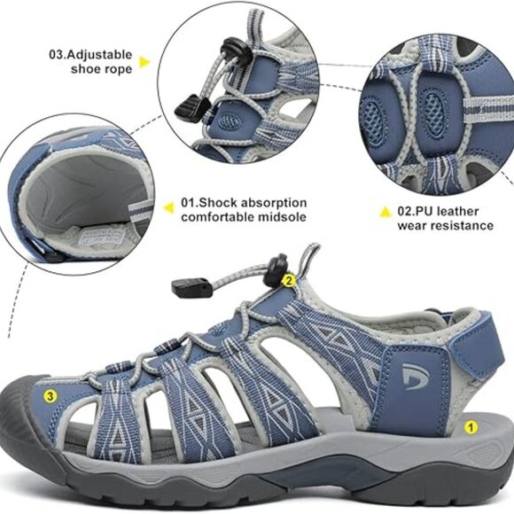 Dannto Women's 6-11 US Sport Hiking Sandals Blue Closed Toe Outdoor Athletic Wal - Picture 8 of 13